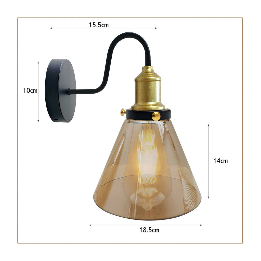 Industrial glass wall light Amber Glass cone replacement Lampshade ~1771