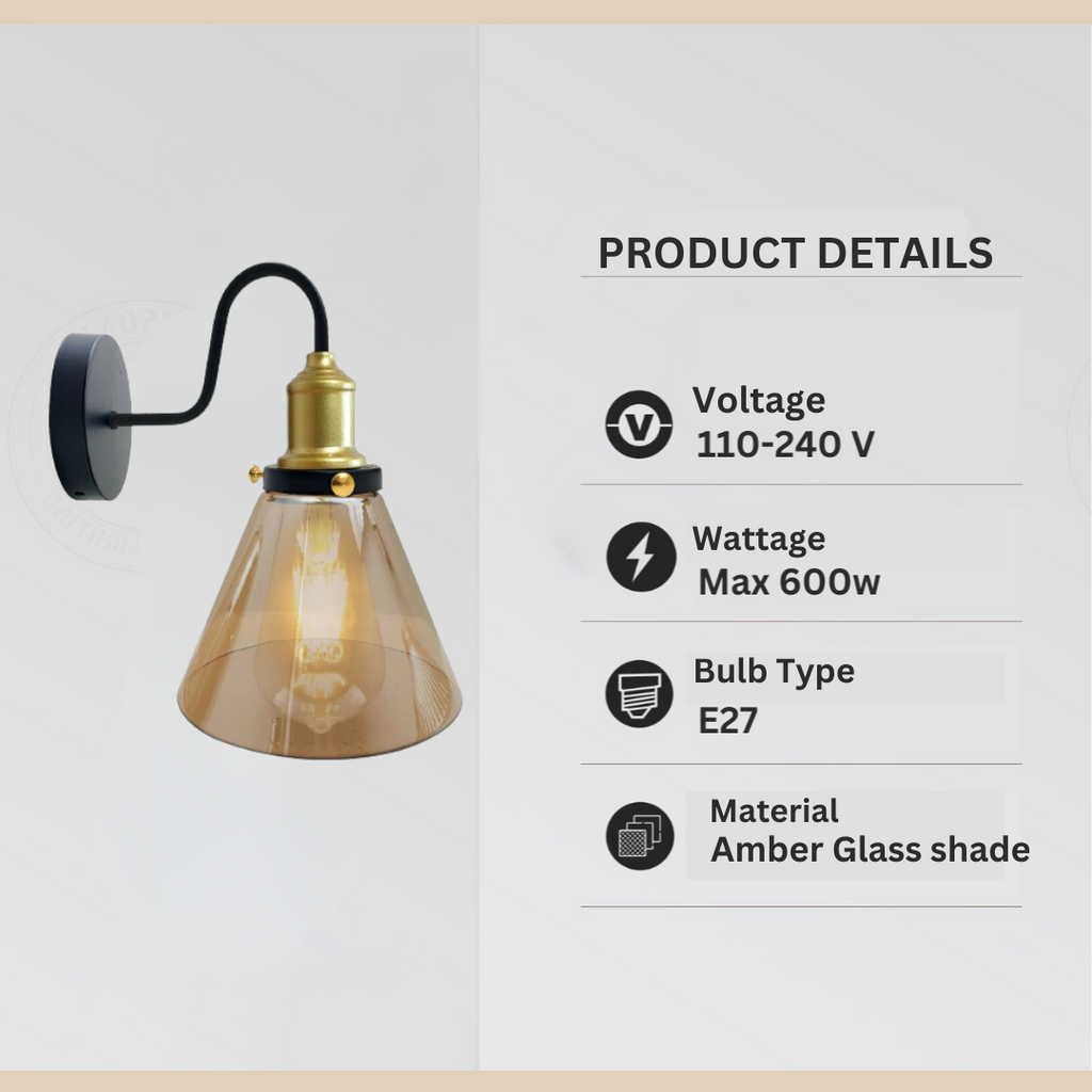 Industrial glass wall light Amber Glass cone replacement Lampshade ~1771